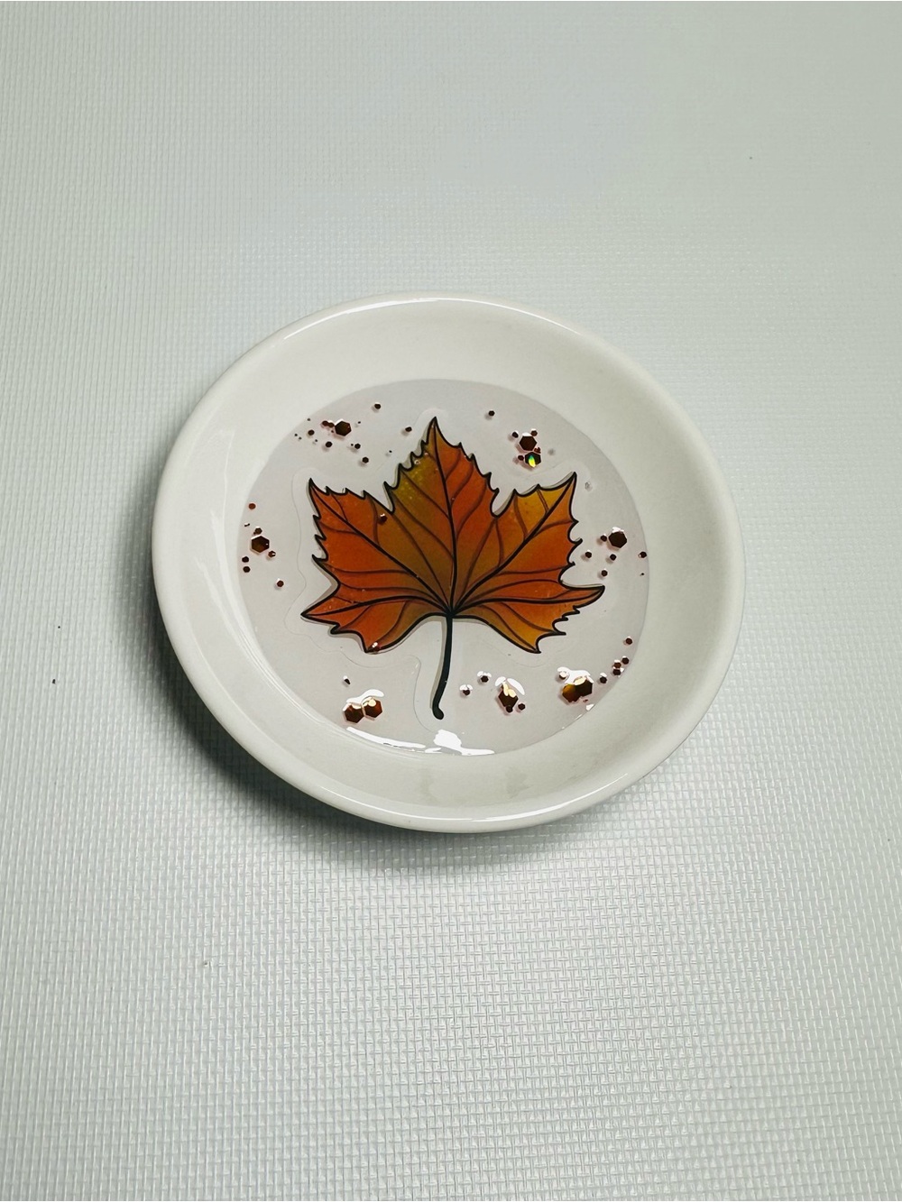 Autumn Maple Leaf Trinket Dish - Orange & White